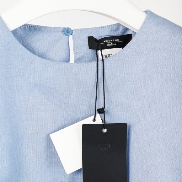 Weekend Max Mara Racer Light Blue Cotton & Linen Short Dress - Picture 7 of 11